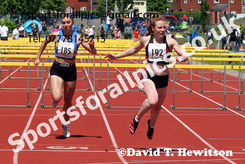 Senior womens 100 metres hurdles, 2021 Northern Senior and Under-20s Champs., Leigh. Photo: David T. Hewitson/Sports for All Pics